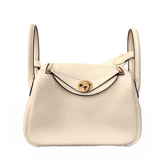 Hermès Nata Taurillon Clemence Mini Lindy 20 Cream Ivory White Gold Hardware GHW - Picture 16 of 16